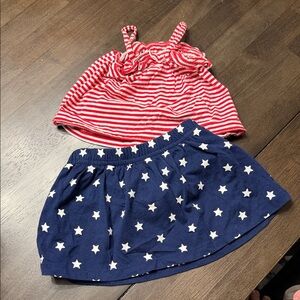 Carter's Red Striped Top and Blue Star Skirt Set